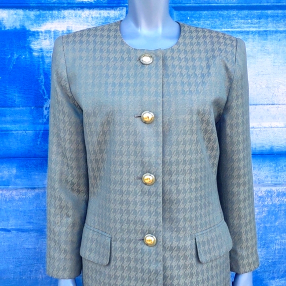 CASUAL CORNER PETITE by S.Cooper VINTAGE (2) PC HOUNDSTOOTH DRESS SUIT